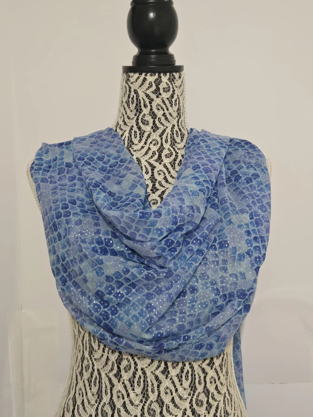 Blue Printed Lightweight Women's Scarf - Soft Patterned Wrap